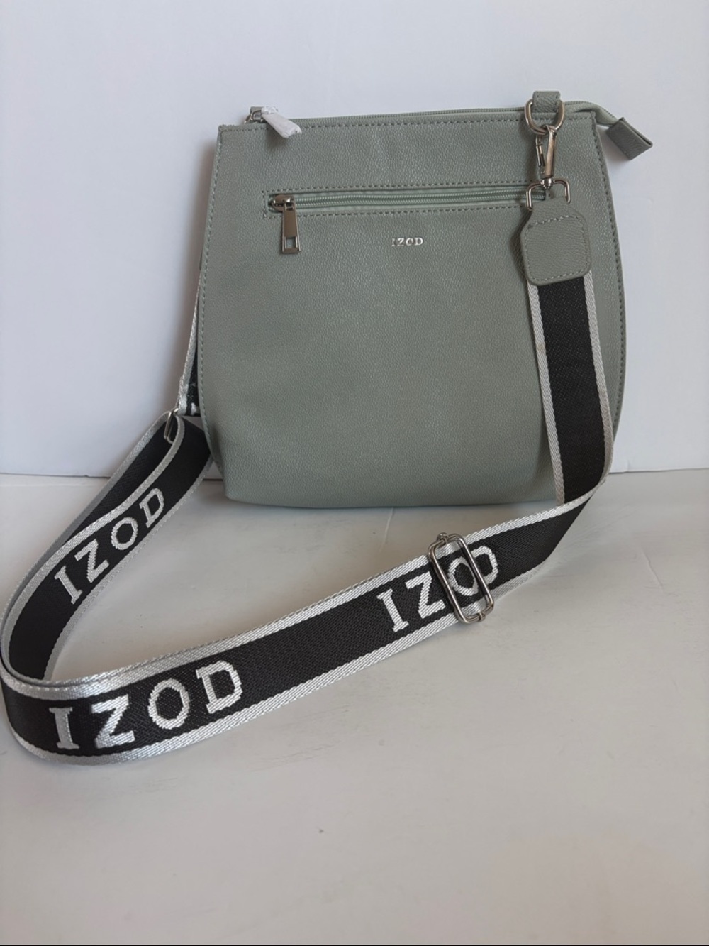 Izod sage green pebbled faux leather crossbody bag w removable adjustable strap